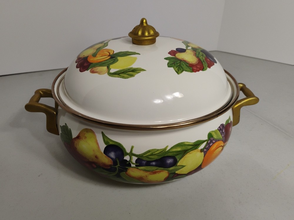 Vintage Regency Club Dutch Oven Pot Pan Enamel Brass Handles 9