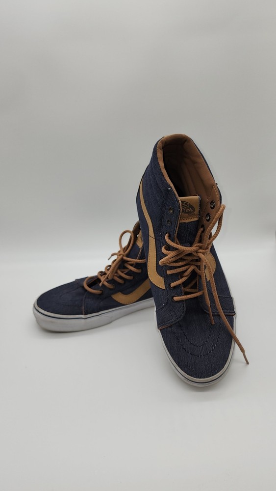 VANS High Top Men's Casual Sneakers Blue Brown Canvas Size 10.5 721356