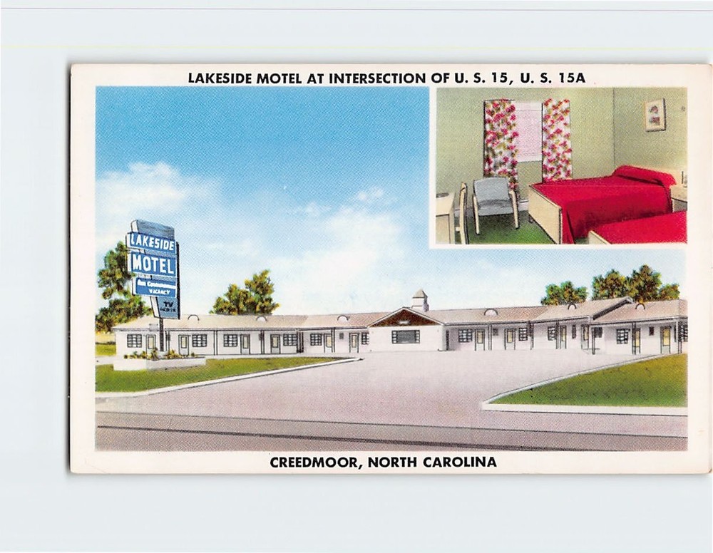 Postcard Lakeside Motel Creedmoor North Carolina USA