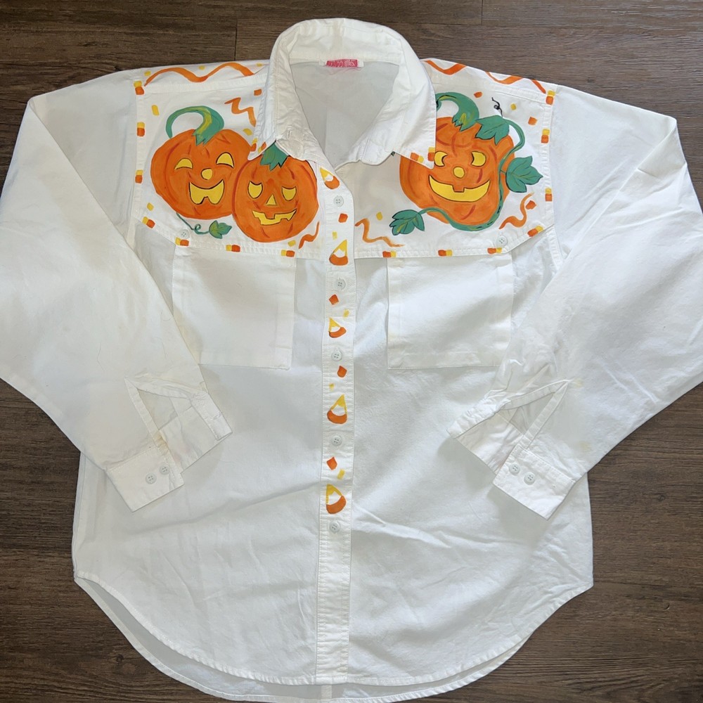 VTG Halloween Button Up Shirt Pumpkins 90s