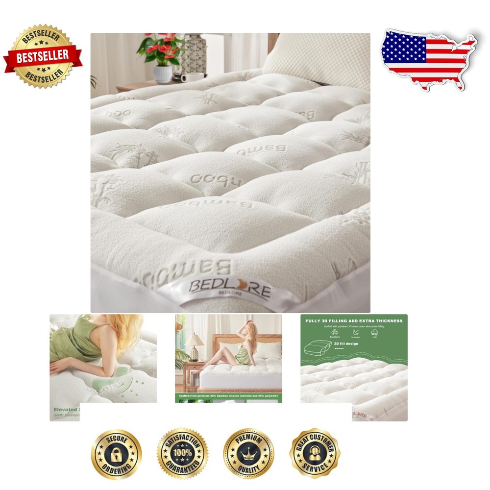 Premium Full Size Bamboo Viscose Mattress Topper for Luxurious Sleep Comfort