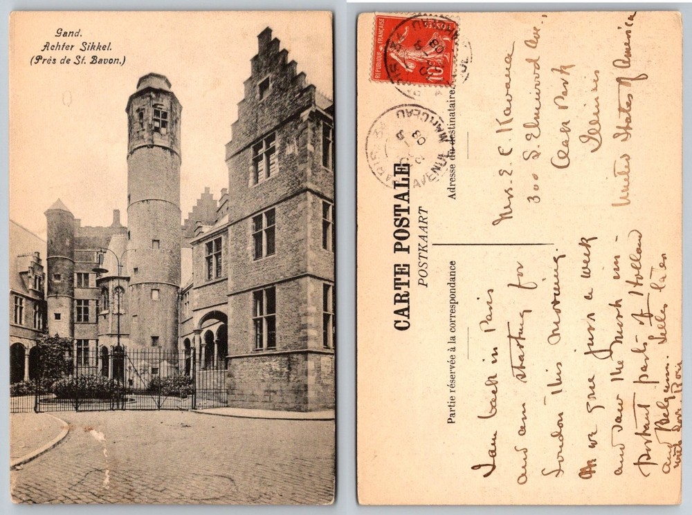 Gand Achter Sikkel Belgium Postcard, St. Bavo, Posted 1900s Paris to USA