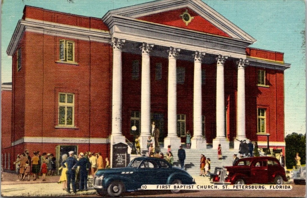 Vintage 1956 First Baptist Church St. Petersburg Florida Linen Postcard