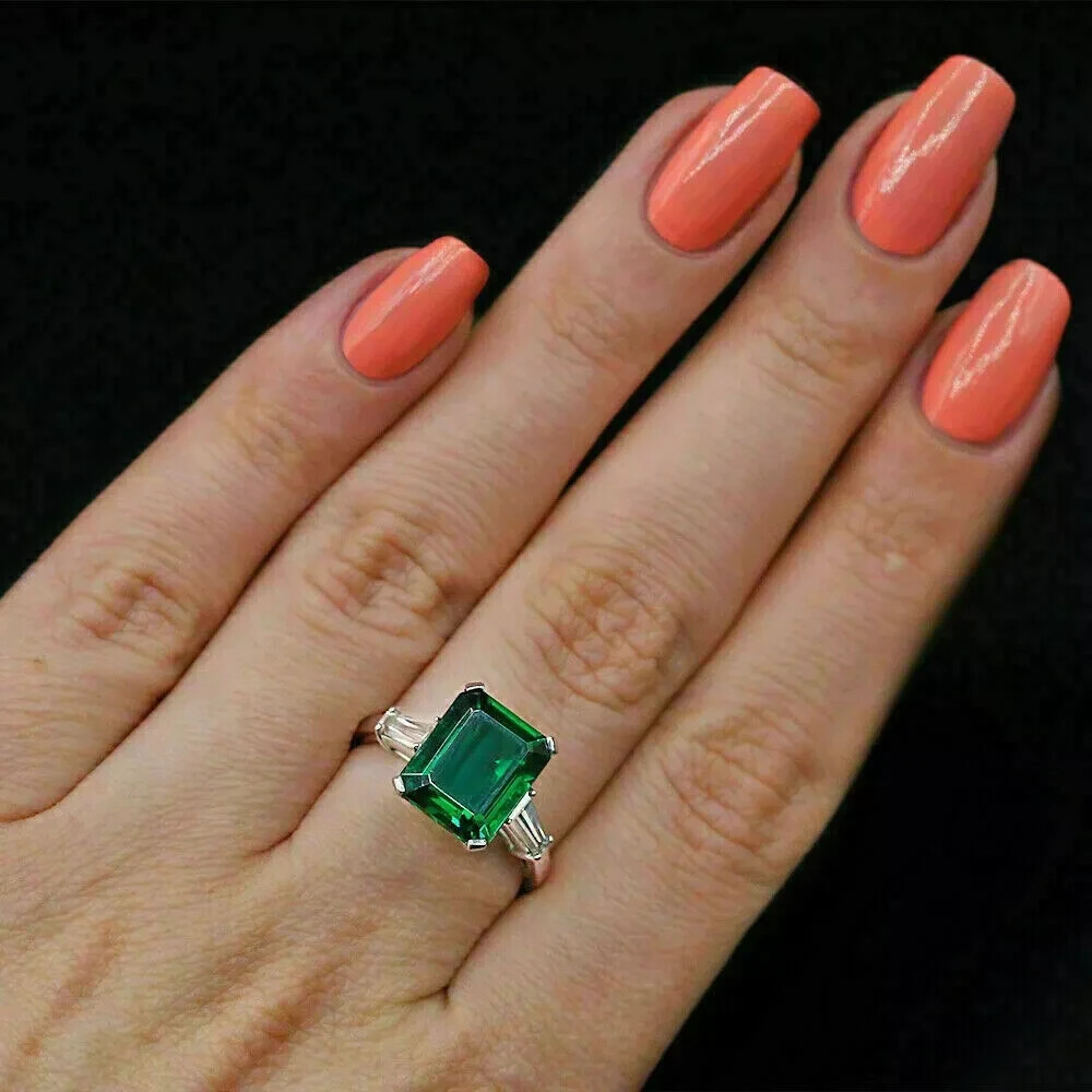 2.50 Ct Emerald Natural Emerald & Diamond Engagement Ring 14K White Gold solid