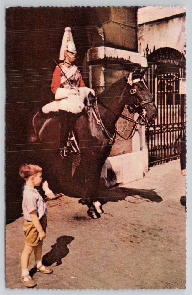 Vintage Mounted Guard Whitehall London Horse Child Photo Postcard