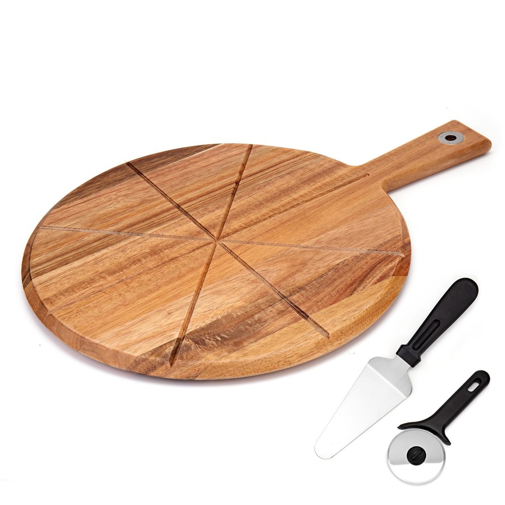 12-Inch Acacia Wood Pizza Peel and Serving Board Set for Homemade Baking-image