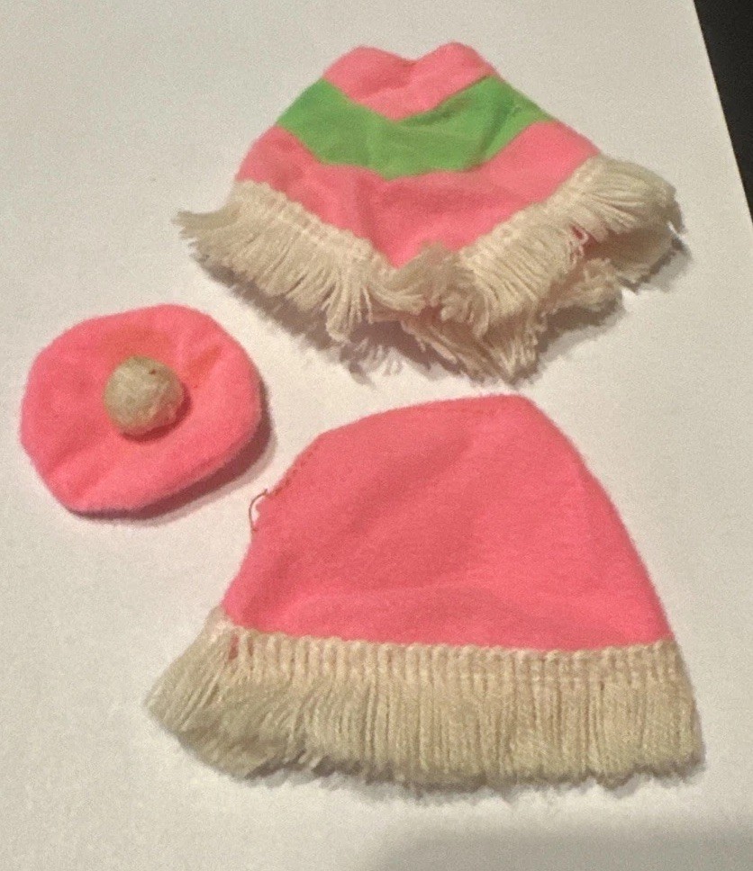 Vintage 1960s/1970’s Barbie Doll Sized Fringe Poncho Skirt And Hat