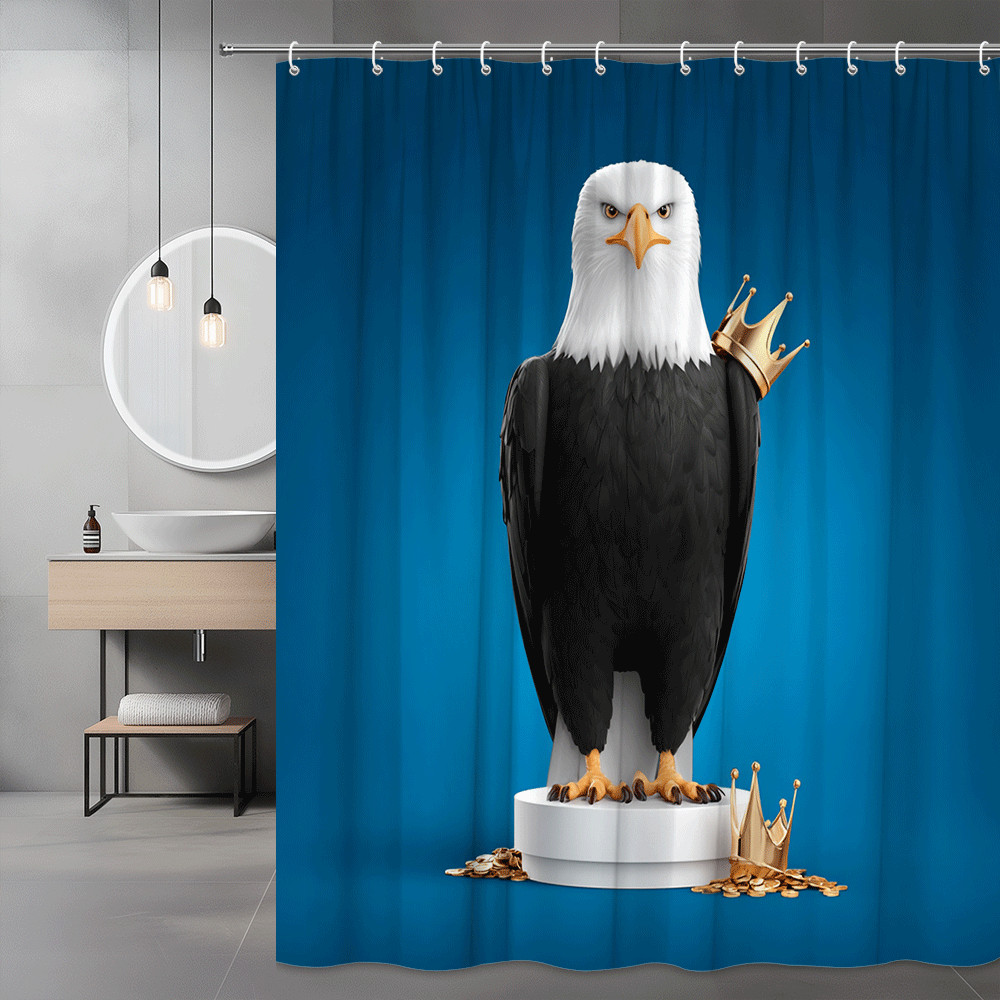 Eagle with Crown Shower Curtain Blue Background Graphic Print