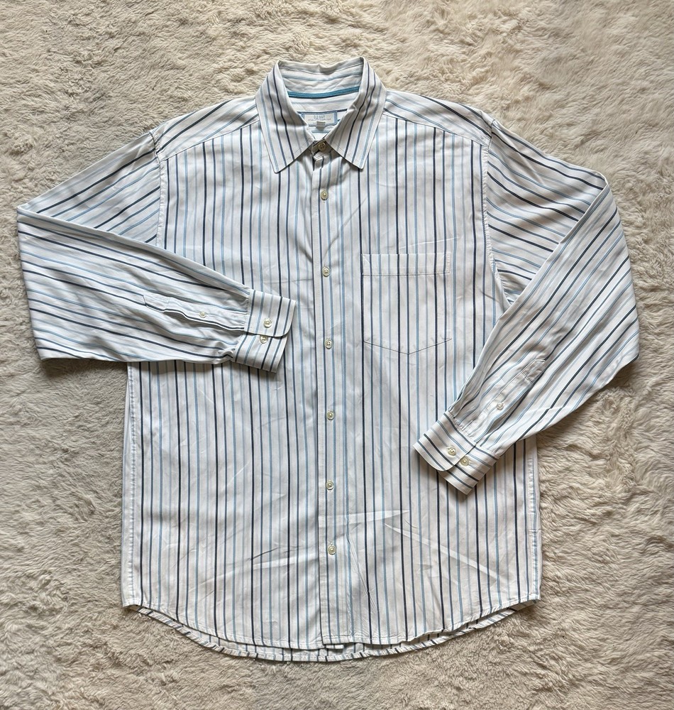 Old Navy Men's Vintage 2005 White Blue Striped Button Down Collar Shirt Sz M