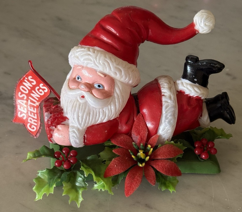 Vintage Christmas 1960s Flocked Blow Mold Santa Decoration