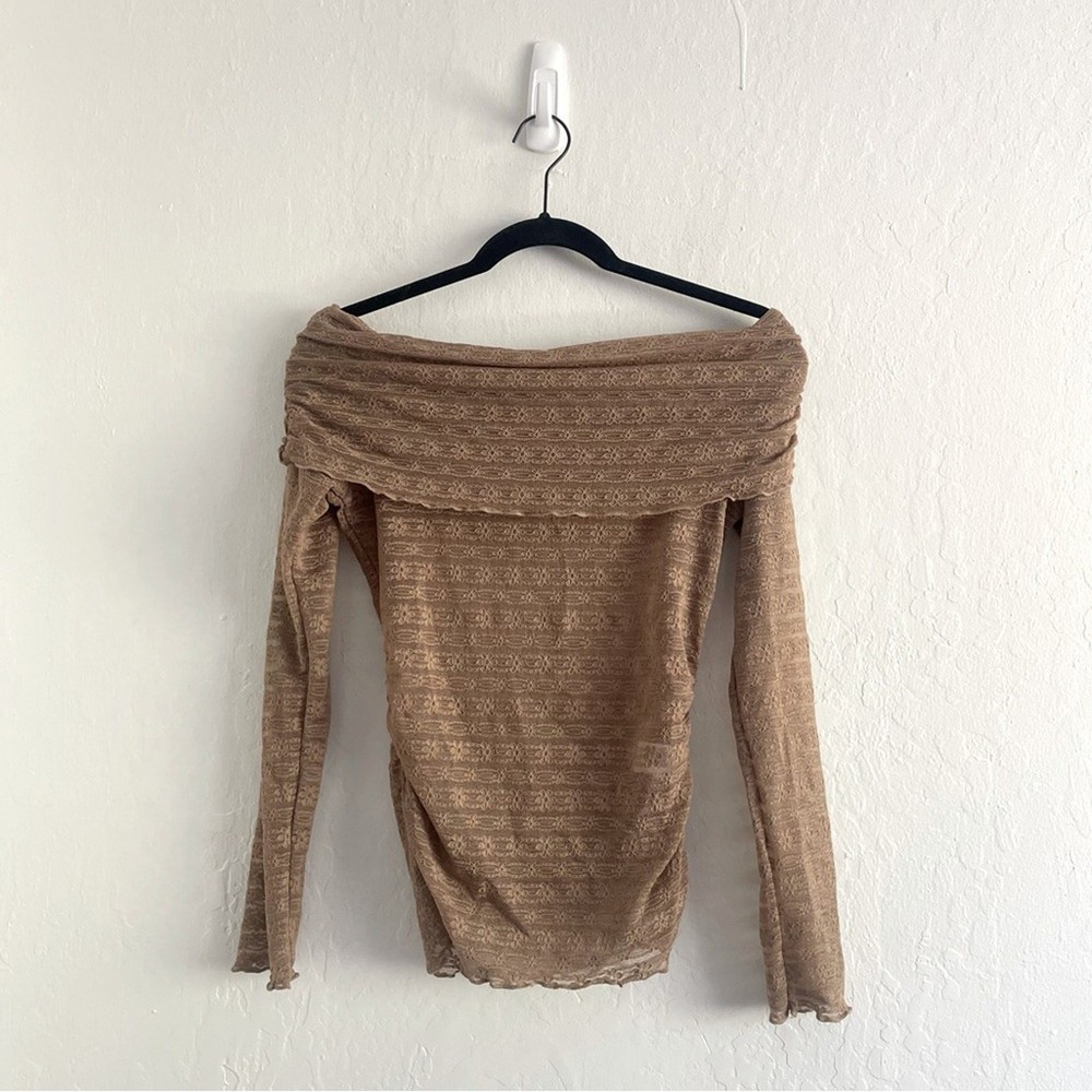 GLG Good Luck Gem Brown Off The Shoulder Floral Sheer Long Sleeve Womens Medium