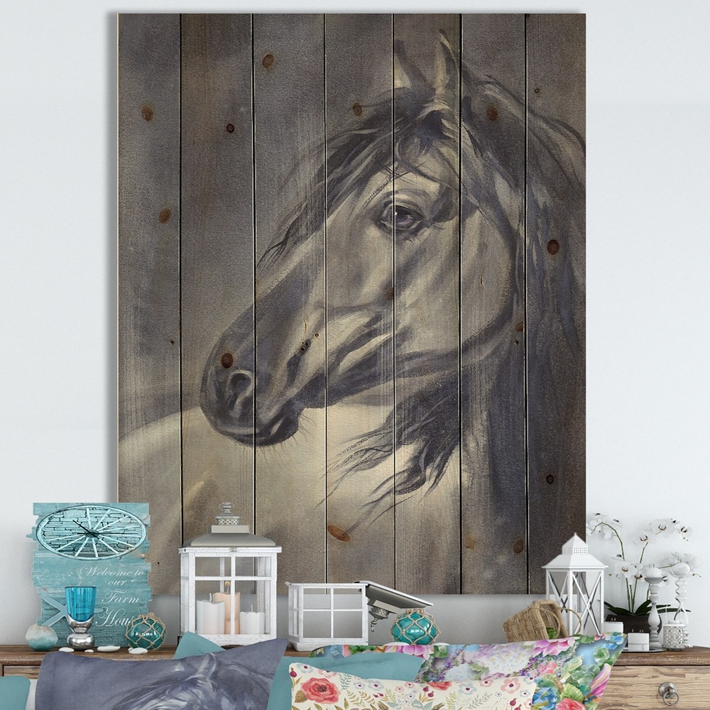 Estampado tradicional Designart 'Caballo negro durante la noche'