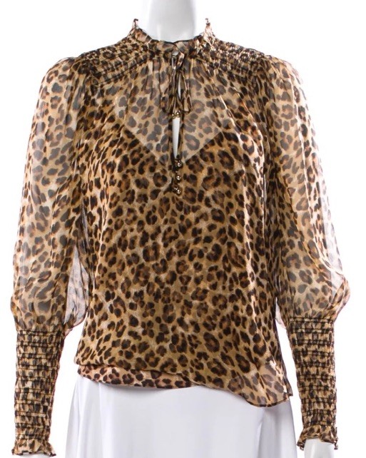 Veronica Beard Size 6  Silk Leopard Animal Print Beaded V-Neck  Blouse