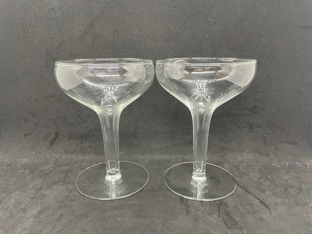 Vintage Hollow Stem Champagne Coupe Glasses, Set of 2