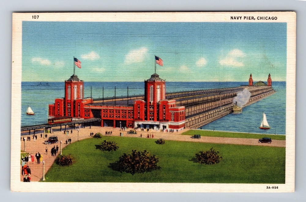 Chicago IL-Illinois Aerial Navy Pier Vintage Postcard Standard Souvenir Postal
