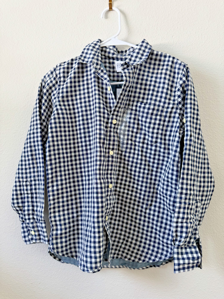 NWT Gap Kids Boys X-Large ButtonUp Dress Shirt Blue Gingham Checkers