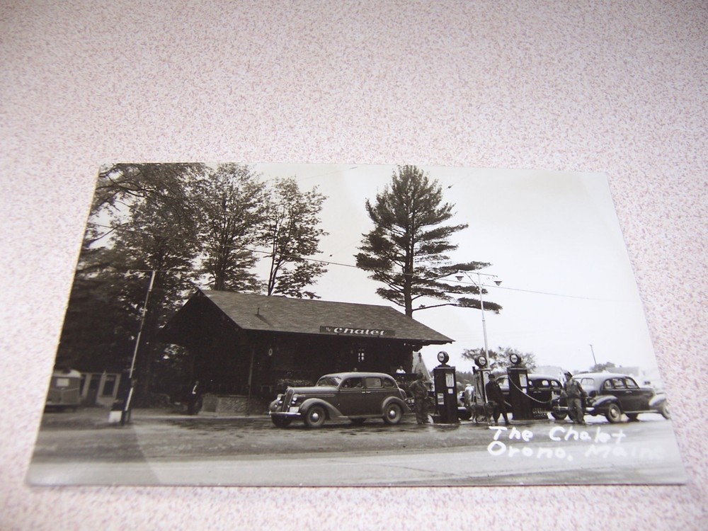 1930s THE CHALET, TYDOL GAS SERVICE STATION, ORONO, ME. RPPC POSTCARD