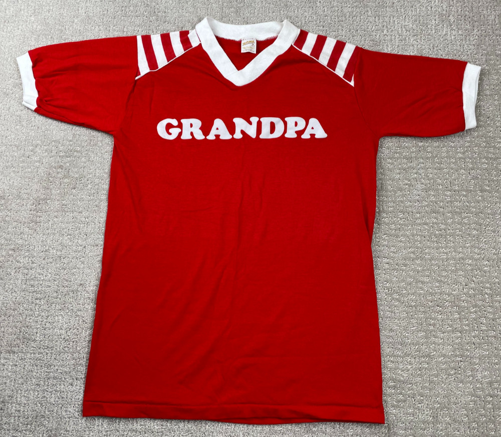 Vintage 70s Sportswear Ringer T Shirt Mens M Grandpa Flocked Soccer Jersey USA
