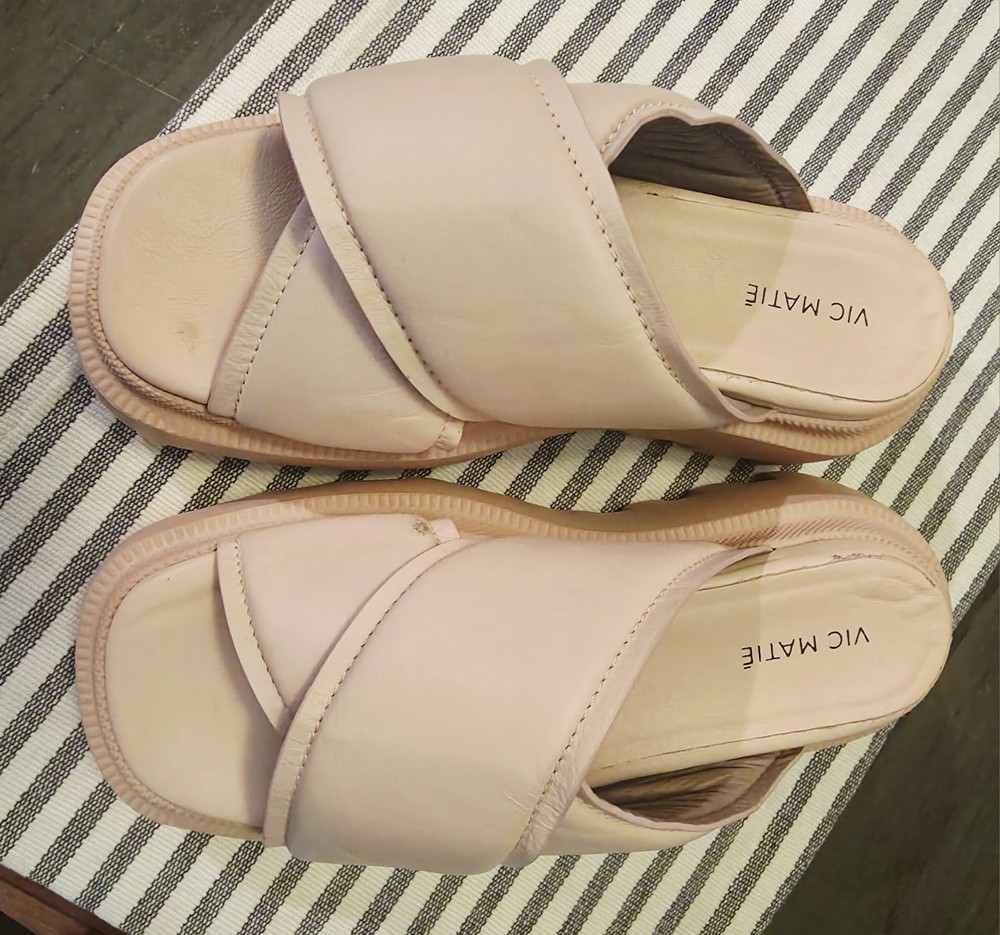 Vic Matie Women's Platform Wedge Leather Sandals  Pink Size 6/36 Made In Italy