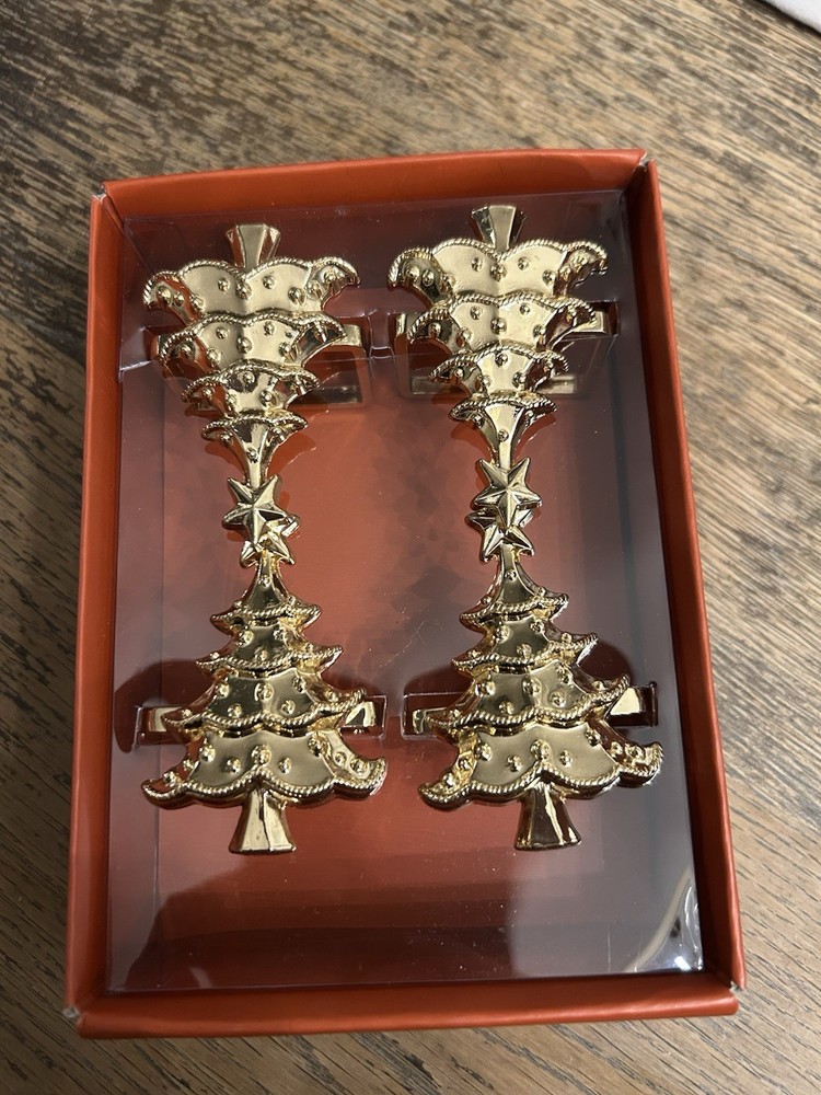 Lenox Set of 4 Holiday Napkin Rings Holiday Noel Gold Christmas Tree