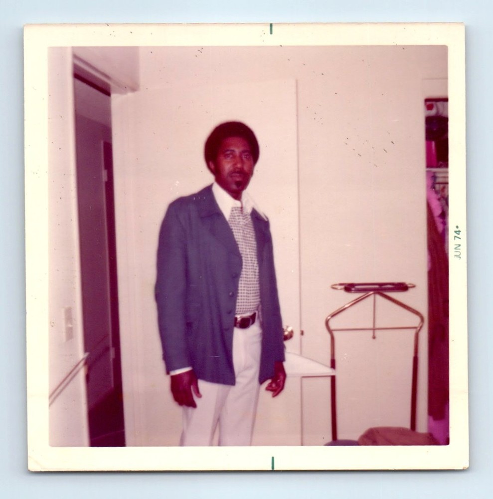 Old Vintage Square Color Photo SOLO BLACK AFRICAN AMERICAN MAN IN ROOM