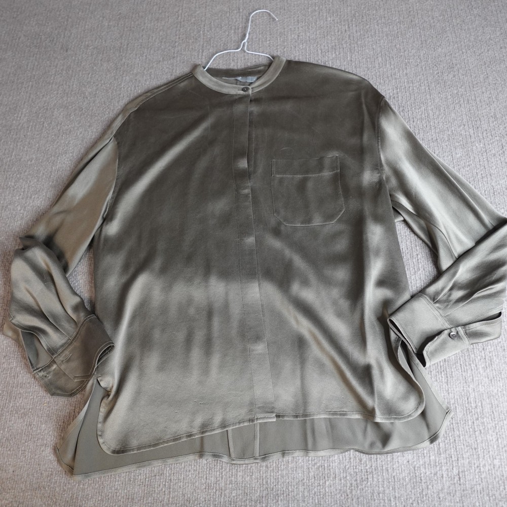 Vince Womens Shirt Medium Brown Gold Silk Band Collar