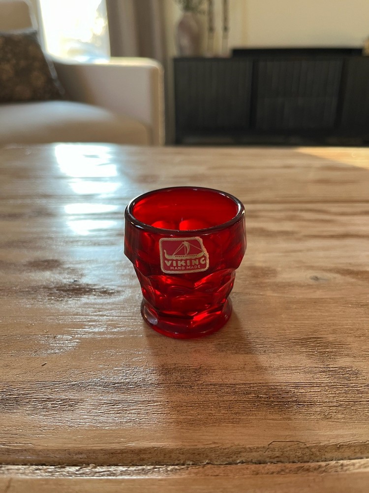 Ruby Red Dazell Viking Georgian Honeycomb Liquor Shot Glasses 2-1/4