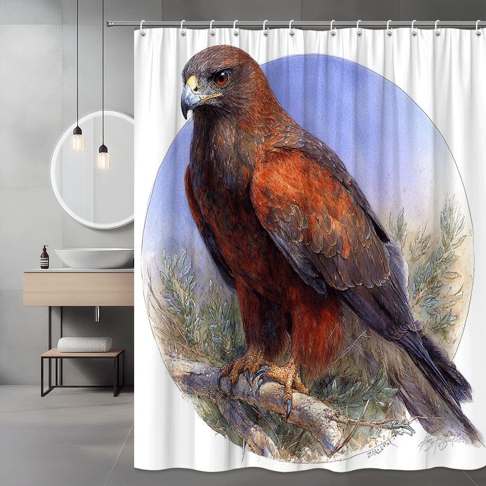 Hawk Bird Shower Curtain Wildlife Watercolor Print