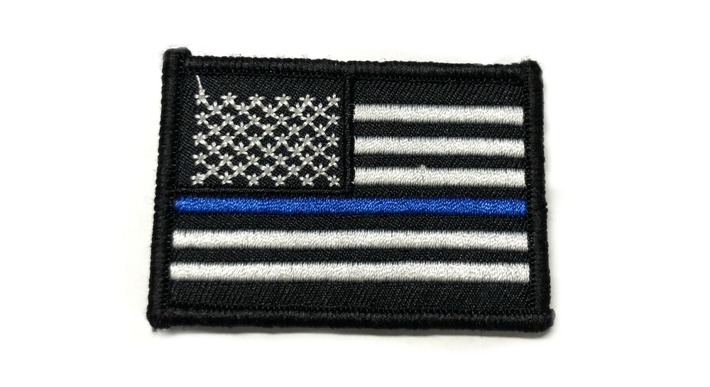 US Flag Blue Line Patch Embroidered Hook & Loop Applique Support Police