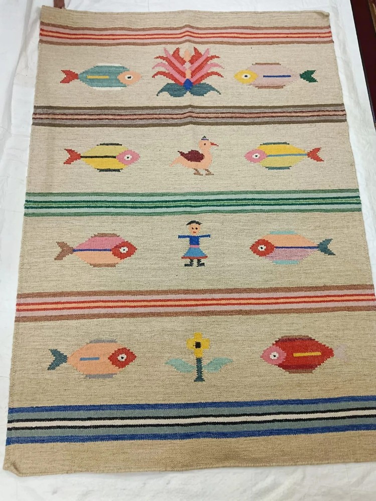 Hand Knotted Dhurrie Kilim Rug Color Multicolor Design Handmade Carpet Rug