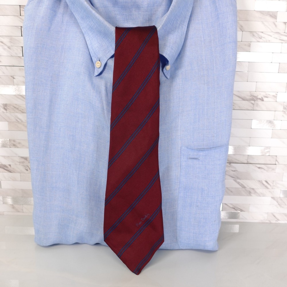 Pierre Cardin Neck Tie Mens Blue Red Repp Striped Silk Luxury Suit Narrow France