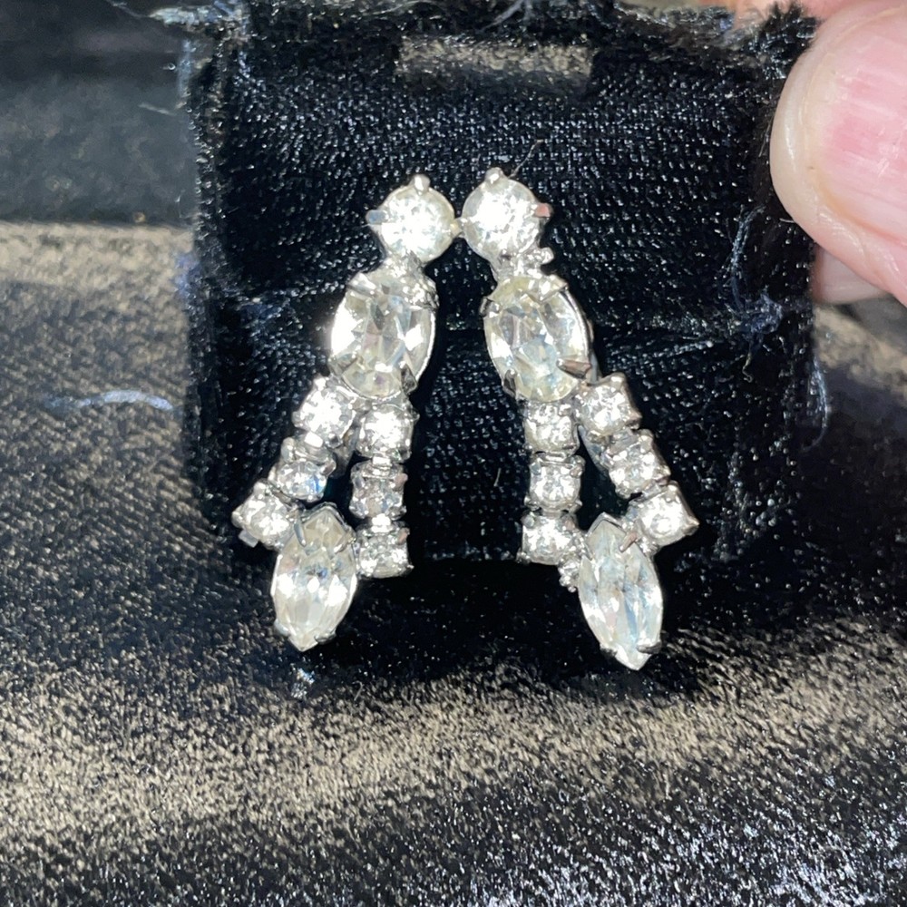 Vtg Estate Rhinestone Art Deco Style Rhinestone Screw Back Earrings 1940’-50’s