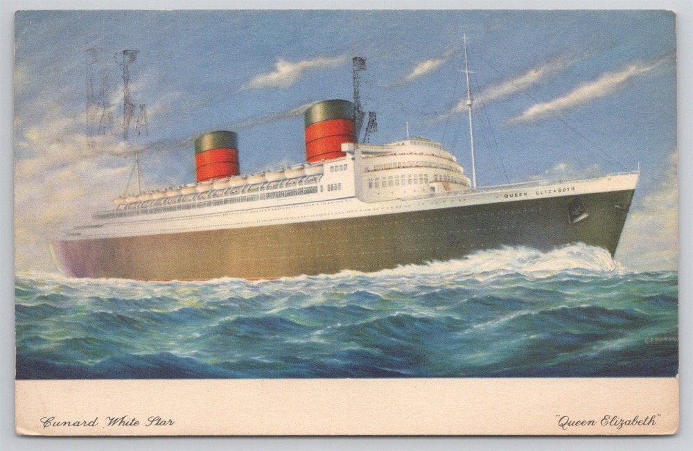 Cunard Line White Star Queen Elizabeth Cruise Ship Ocean Liner Postcard AK22