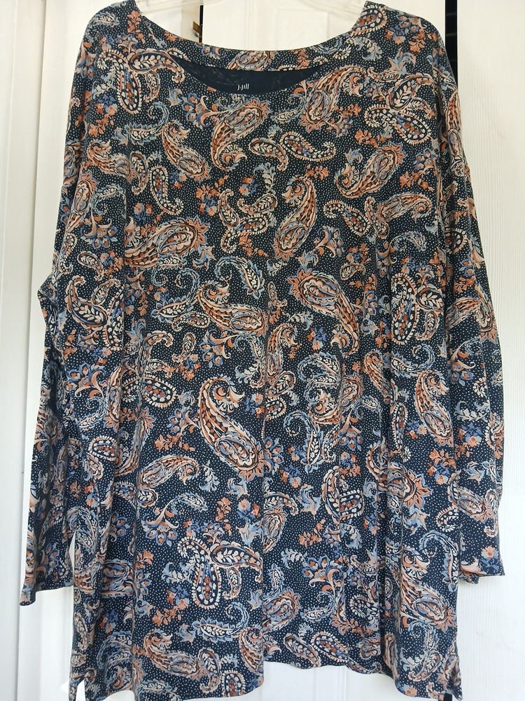 J.Jill Simply Supima Cotton Scoop Neck Tunic Top Luxe Paisley Blue Orange 2X