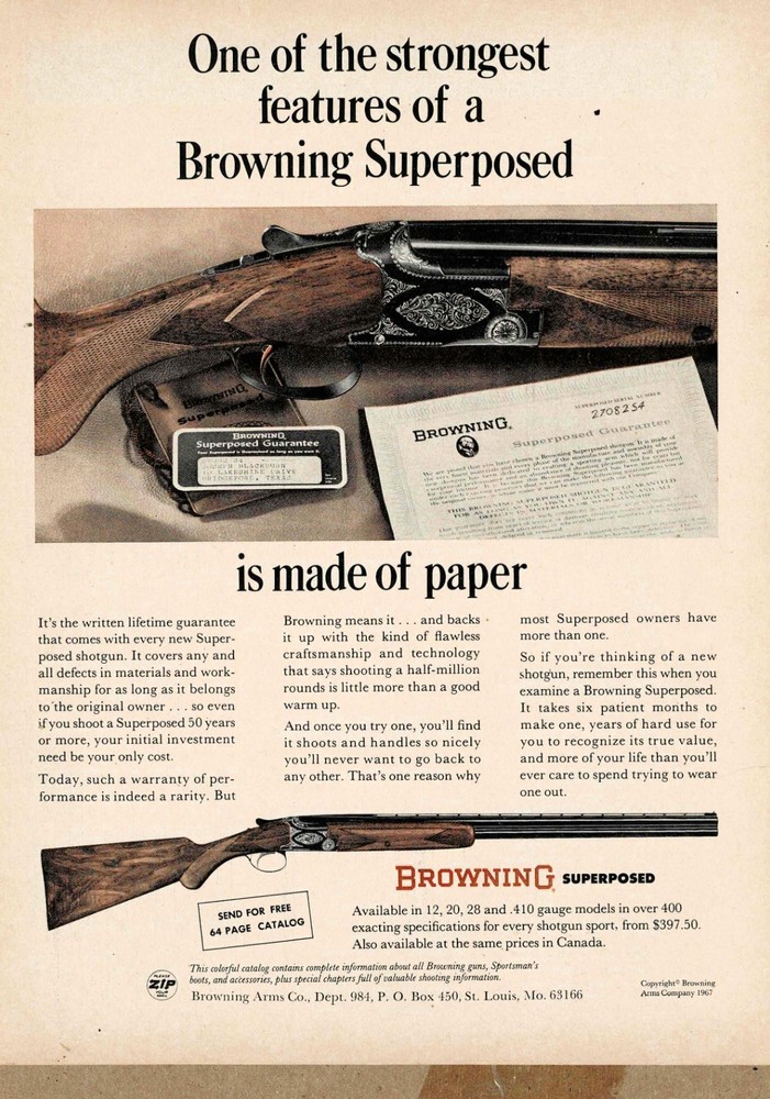 1967BROWNING Superposed  Shotgun Original PRINT AD
