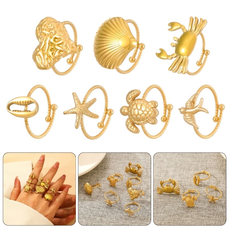 Stainless Steel Animal Themed Rings Collection Set of 7 Unisex Accessories