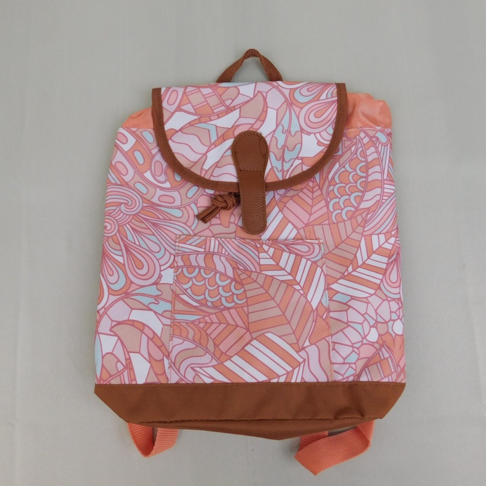 Abstract Peach Canvas Mini Backpack with Snap Flap and Drawstring - Style #4935-image