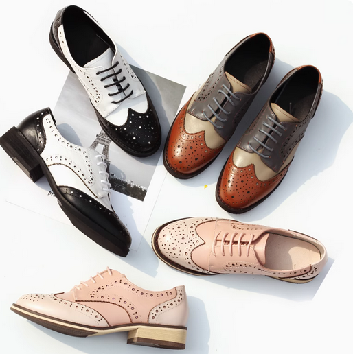 Women's Real Leather Lace Up Wingtip Carved Oxfords British Brogues Pumps Shoes
