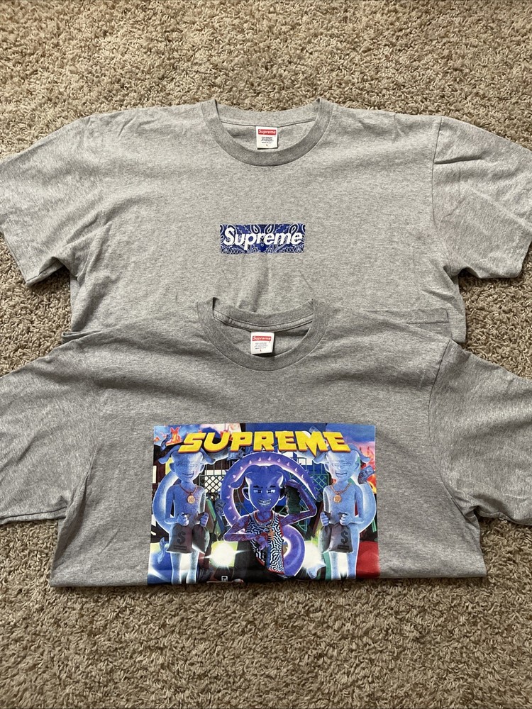 Lot Of 2 Supreme Bandana Box Logo T-Shirt FW19 Paisley Grey Richest Men’s Size L