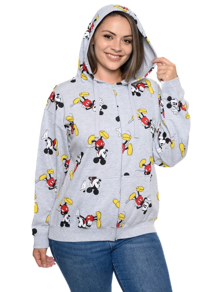 Mickey Mouse Zip Hoodie Sweatshirt Gray Women's Plus Size Disney