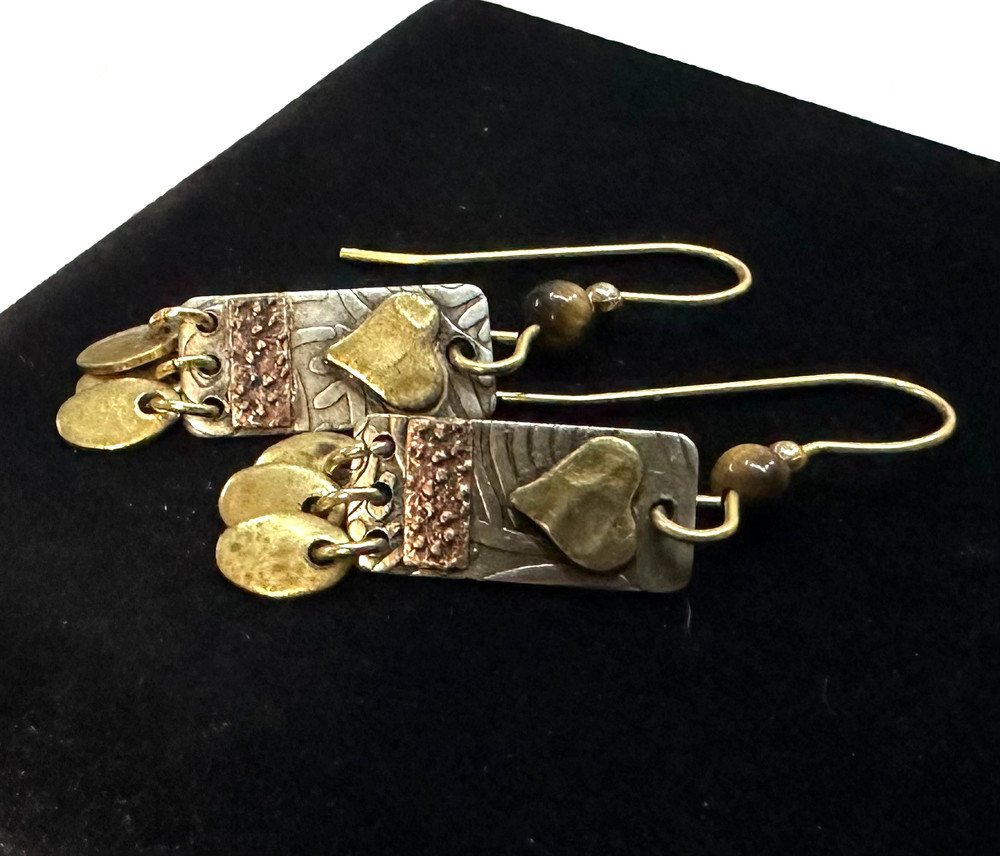 Vtg Costume Gold Tone Heart Dangle Pierced Earrings Jewelry Lot I