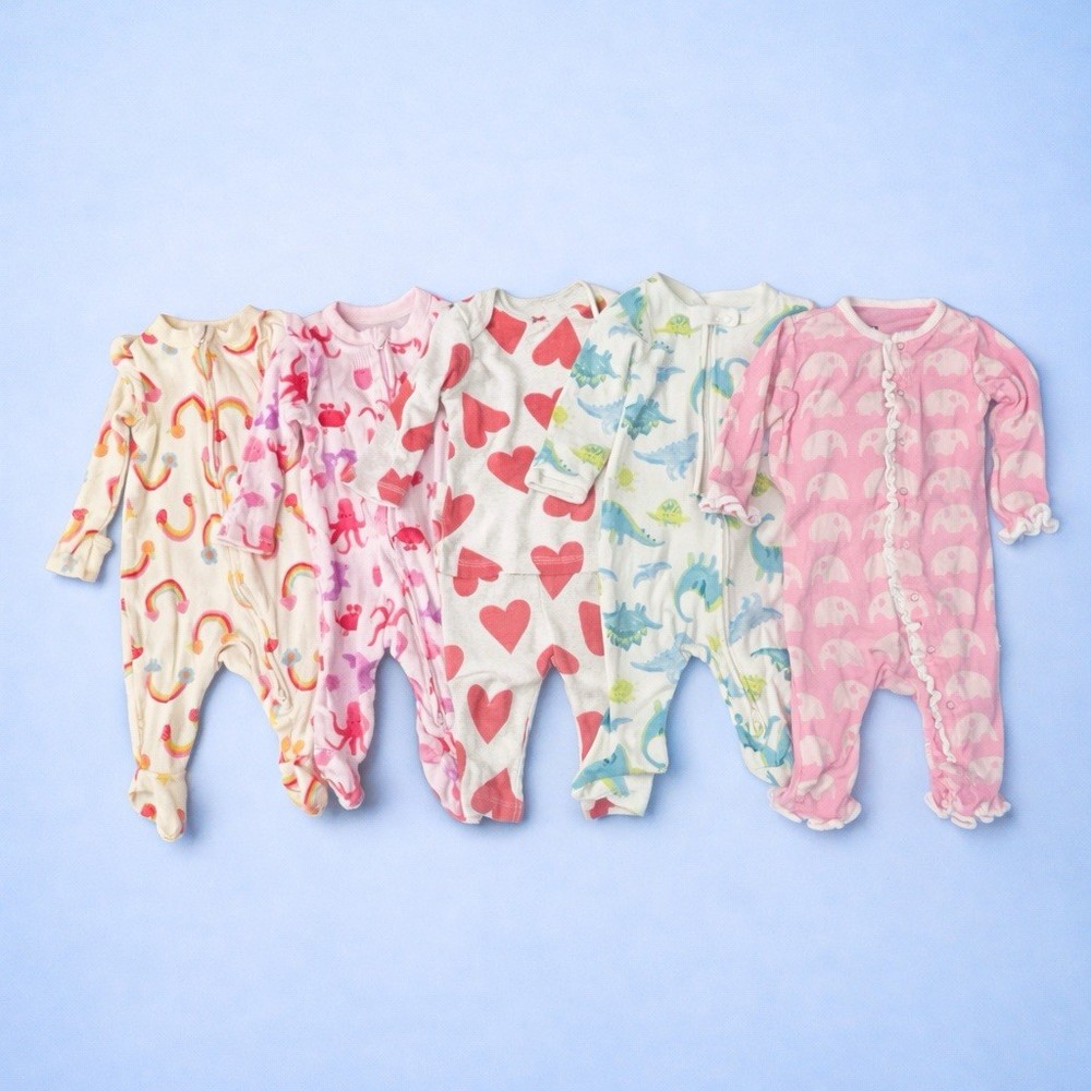 Baby Girl Pajama Bundle 0-3M 6pc Kickee Pants Carter’s Old Navy Sleepers