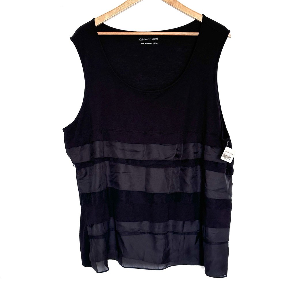 NWT Coldwater Creek Plus Shirt Women’s 3X Black Ruffle Sleeveless Pullover Top