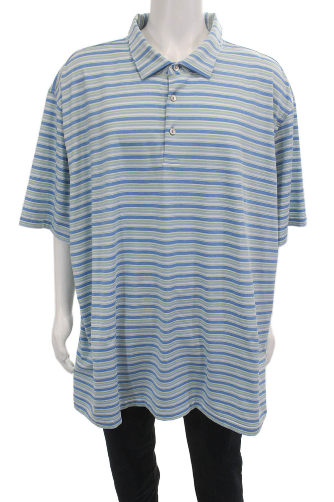 Peter Millar Mens Striped Short Sleeves Rugby Shirt Blue Green Size 3XFree Shipping in US $100+ Orders | $6.95 Orders Below