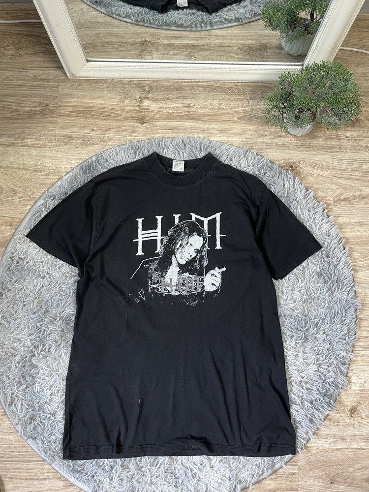 Vintage HIM Band T-Shirt Ville Valo Goth Metal Y2K Size XL Distressed