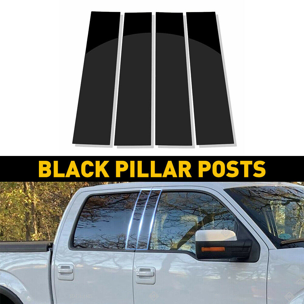 For 2004-2014 Ford F-150 Super Crew Cab Gloss Black Piano Pillar Post Door Trim