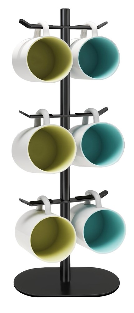 Cup Holder Tree with 6 Hooks, Metal Coffee Mug Rack Stand (Black)