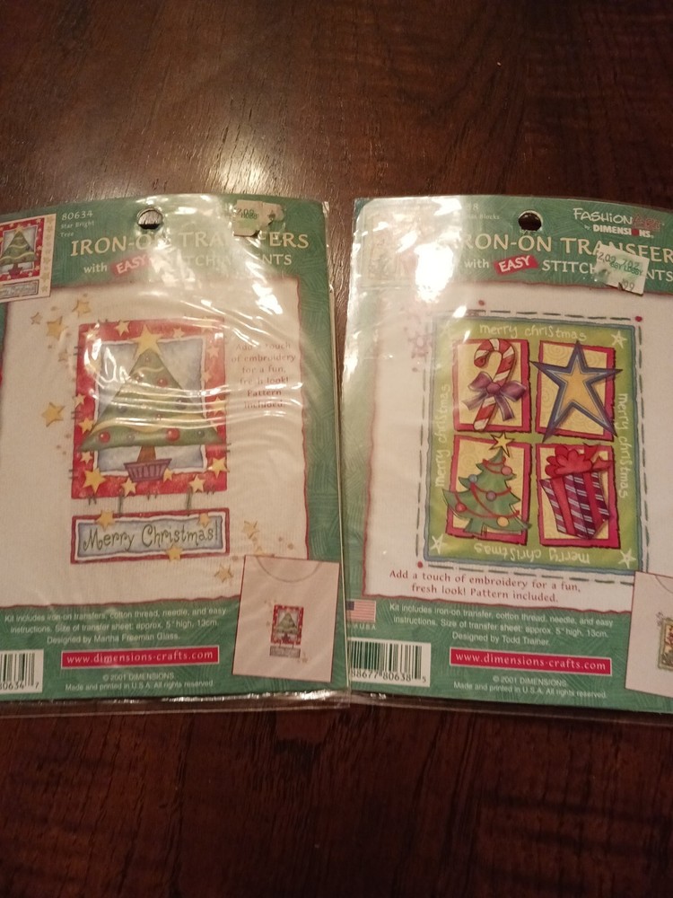 Lot of 2 Christmas Iron-On Transfers with Stitch Accent Design-image