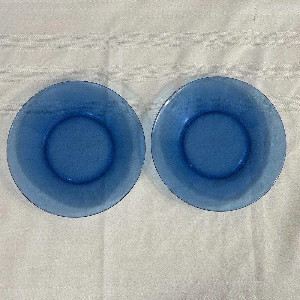 VINTAGE Anchor Hocking Company COBALT BLUE GLASS SALAD PLATES 8” Set Of 2
