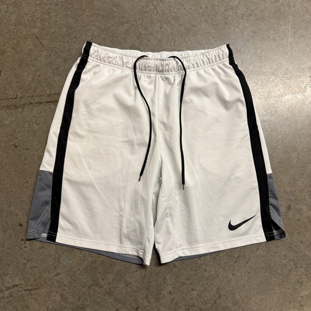 Nike Mens Dri-FIT Basketball Shorts White Black Grey Large Athletic Gym Training
